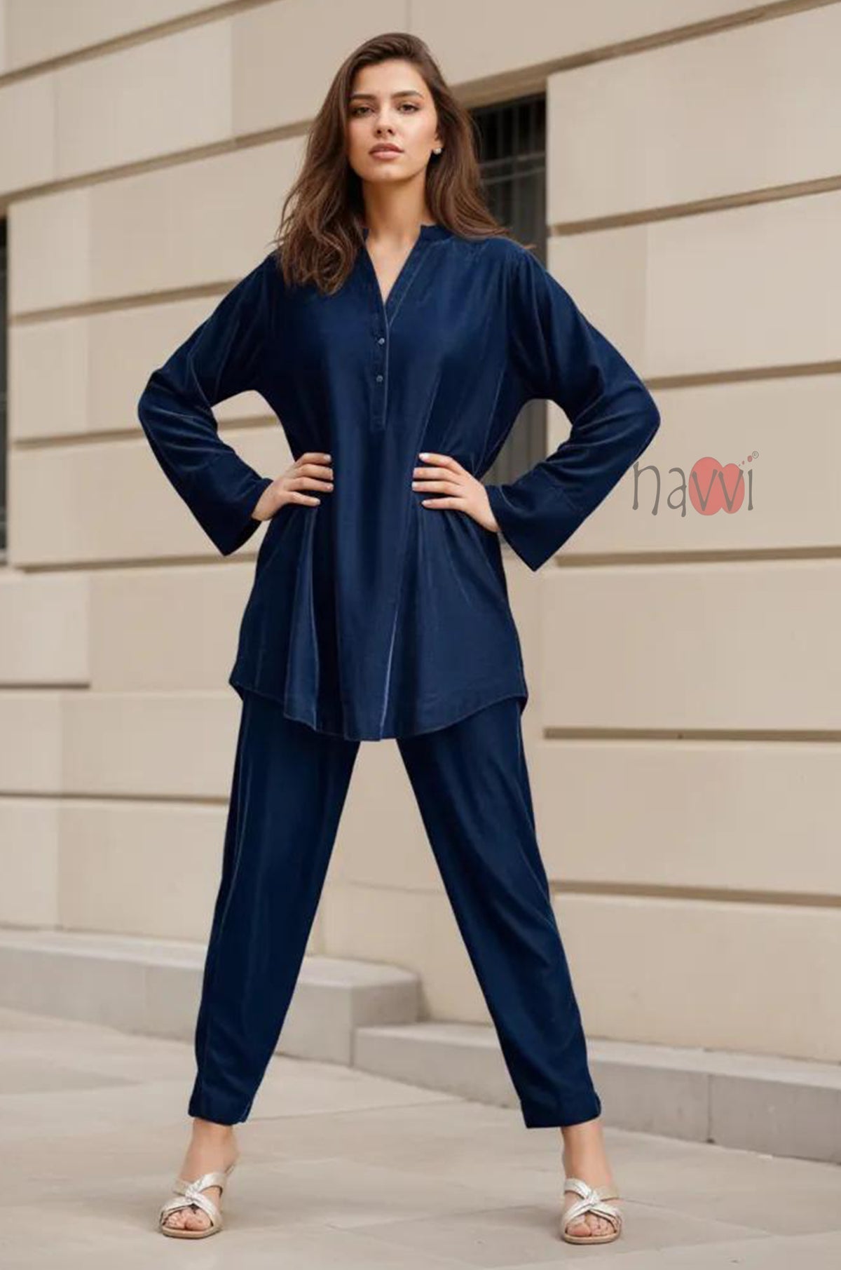 Blue Velvet Longline Coord Set