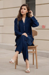 Blue Velvet Longline Coord Set