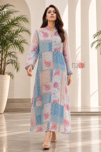 Azure Patchwork Printed Kaftan Dress