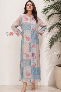 Azure Patchwork Printed Kaftan Dress
