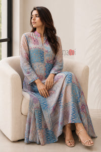 Azure Patchwork Printed Kaftan Dress