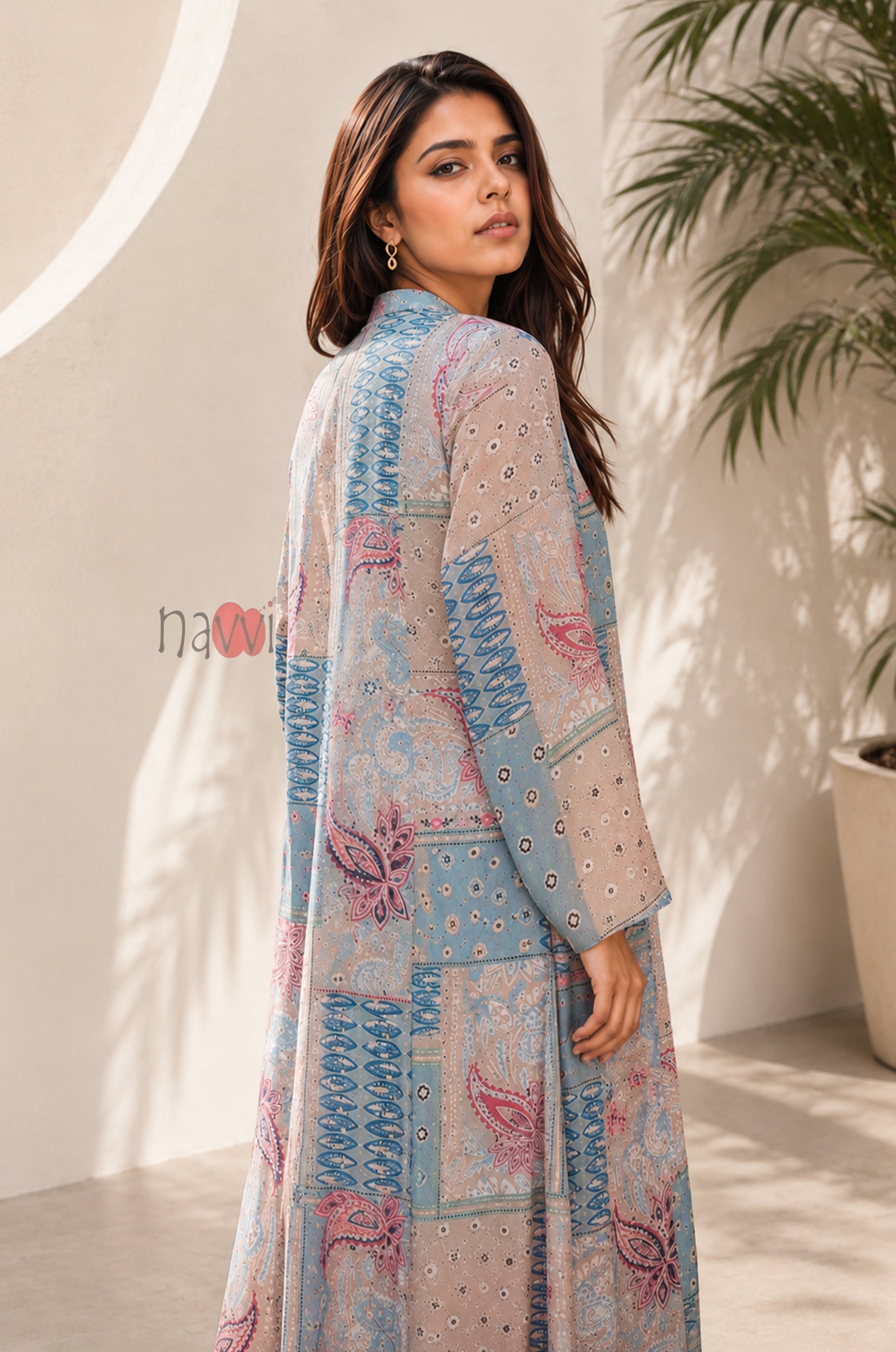 Azure Patchwork Printed Kaftan Dress