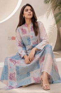 Azure Patchwork Printed Kaftan Dress