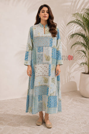 Azure Patchwork Printed Kaftan Dress