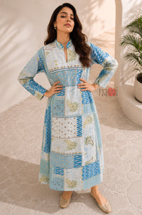 Azure Patchwork Printed Kaftan Dress