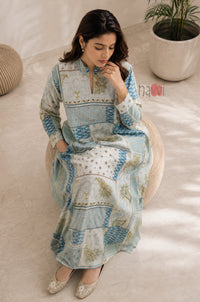 Azure Patchwork Printed Kaftan Dress
