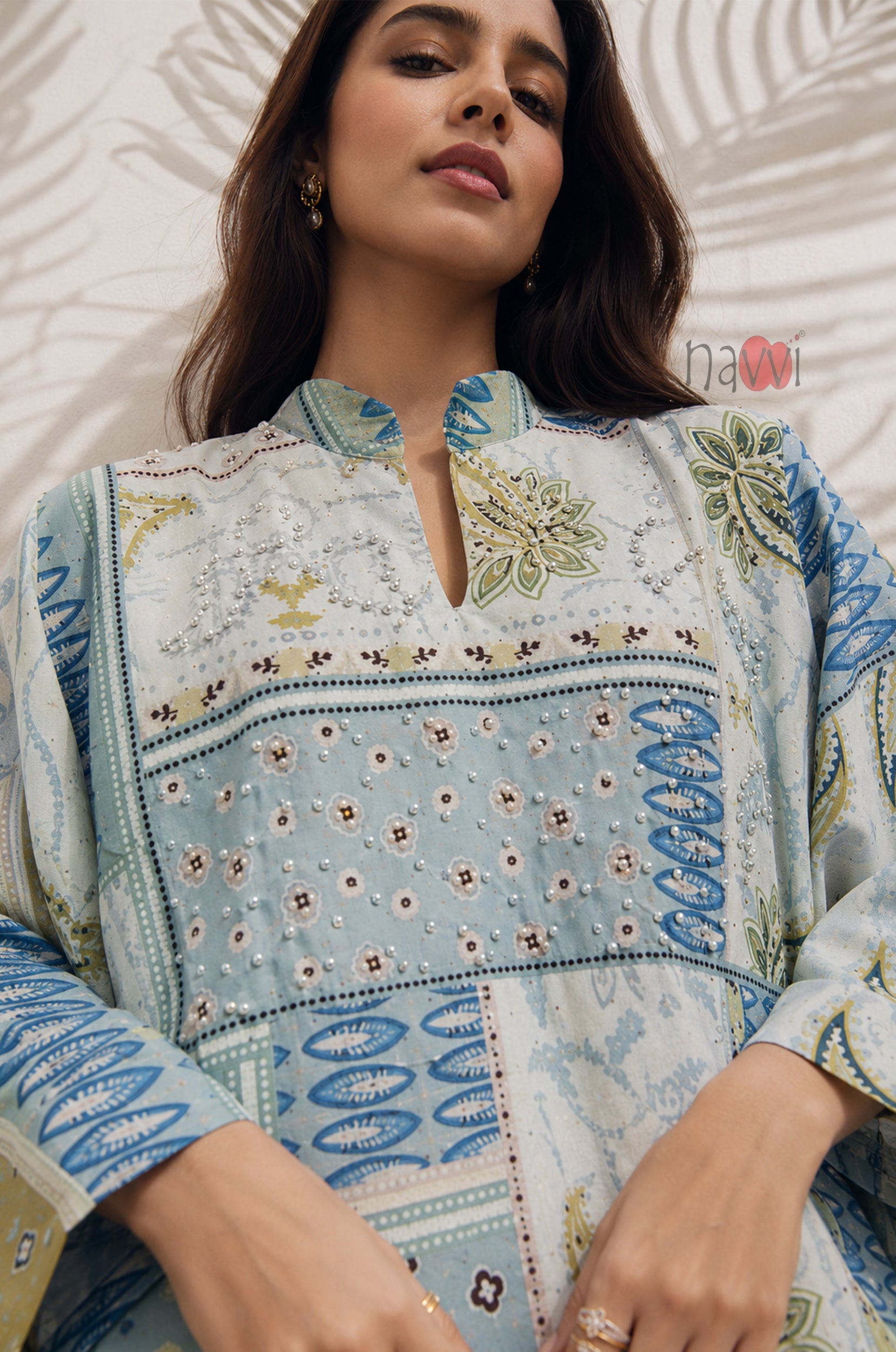 Azure Patchwork Printed Kaftan Dress