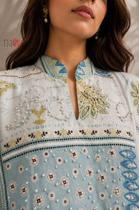Azure Patchwork Printed Kaftan Dress