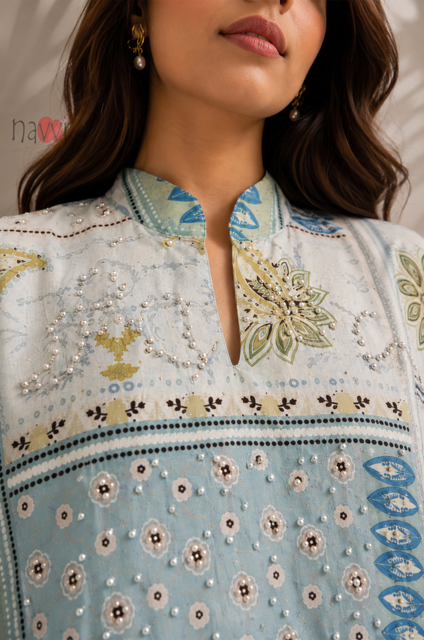 Azure Patchwork Printed Kaftan Dress