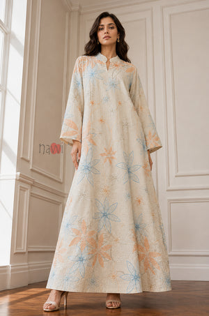 Peach Azure Floral Dream Kaftan Dress
