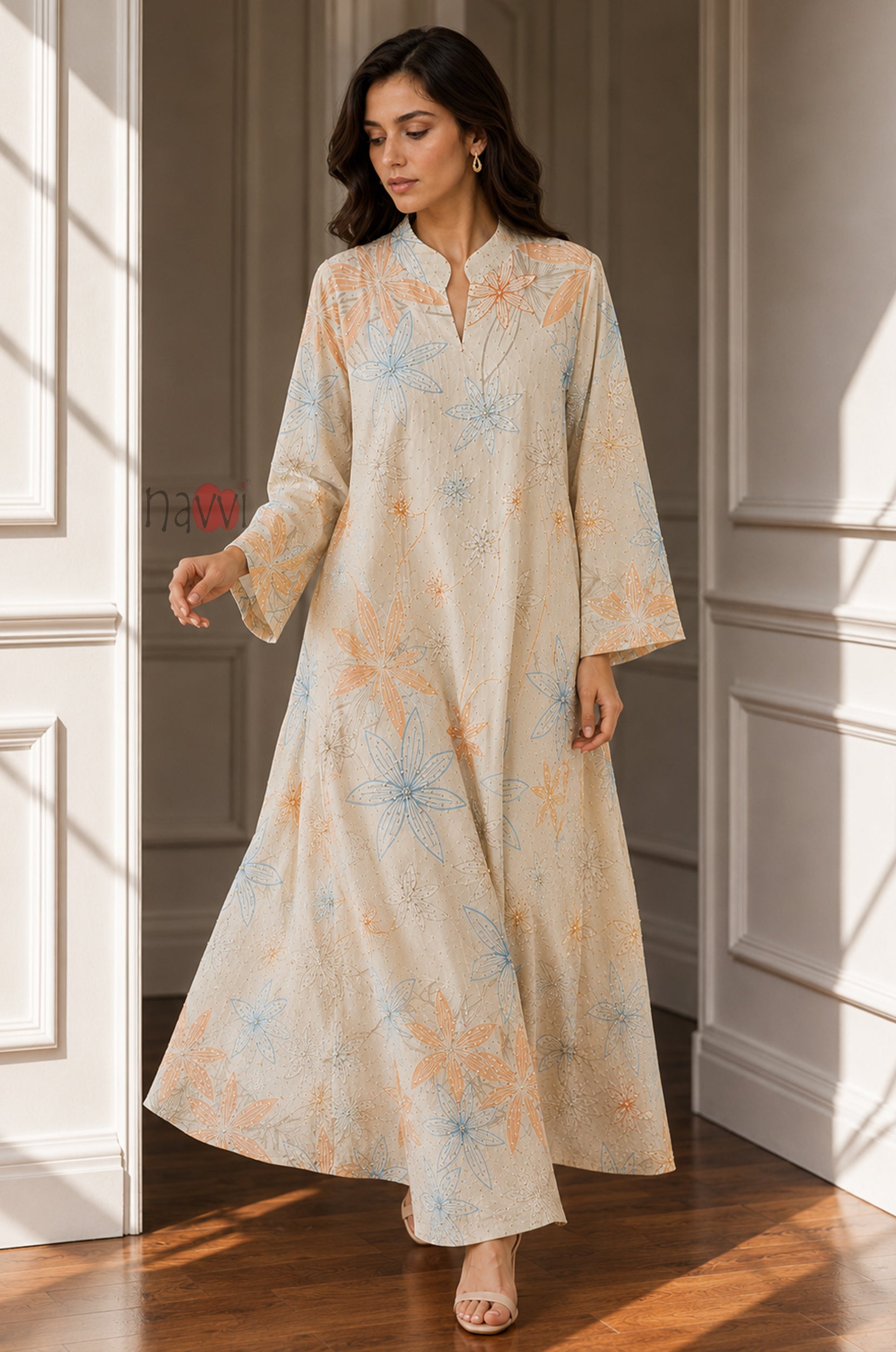 Peach Azure Floral Dream Kaftan Dress