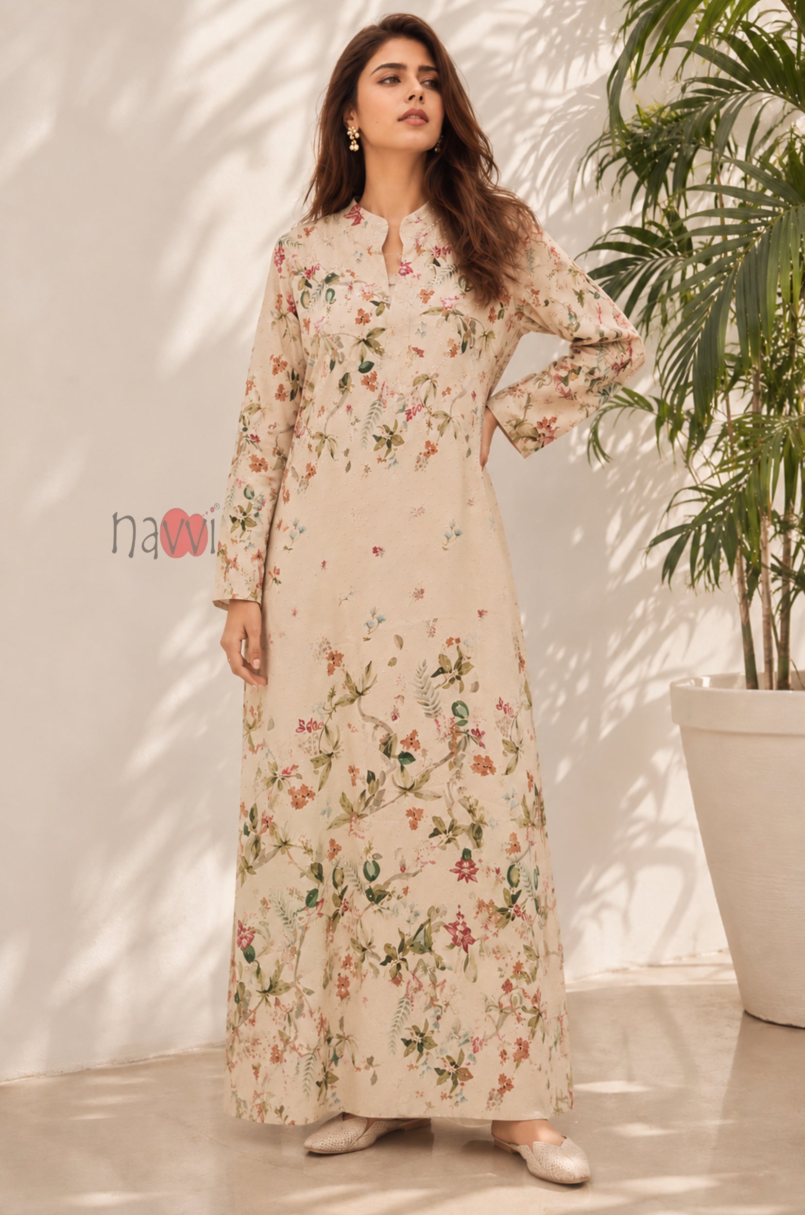 Autumn Meadow Floral Kaftan Dress