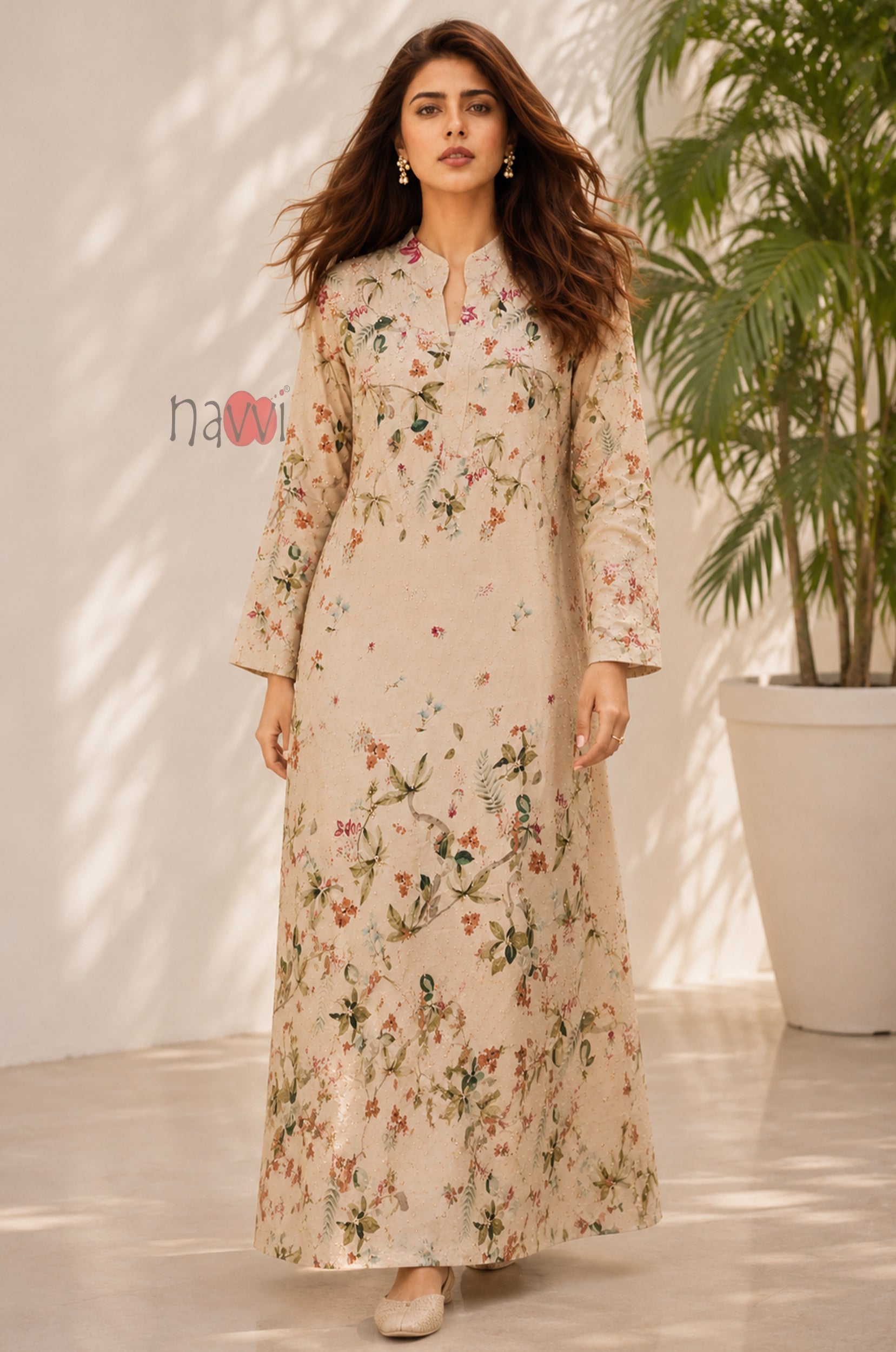 Autumn Meadow Floral Kaftan Dress