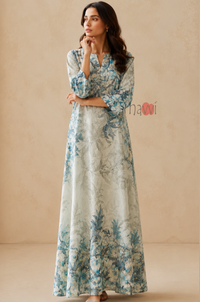 Azure Blossom Botanical Maxi Kaftan Dress - Navvi.in
