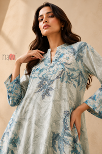 Azure Blossom Botanical Maxi Kaftan Dress - Navvi.in