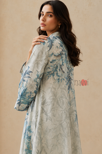 Azure Blossom Botanical Maxi Kaftan Dress - Navvi.in