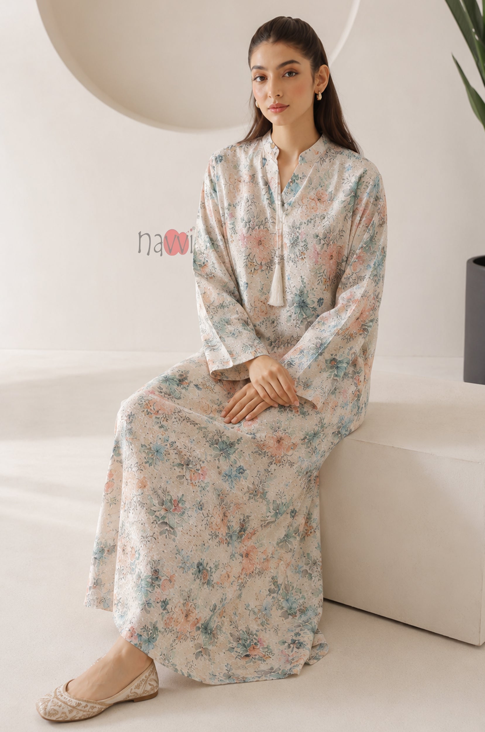 Pastel Blossom Garden Kaftan Dress