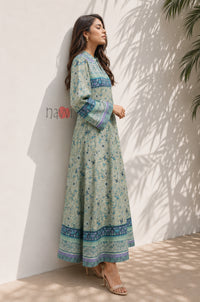 Sage Meadow Border Print Kaftan Dress