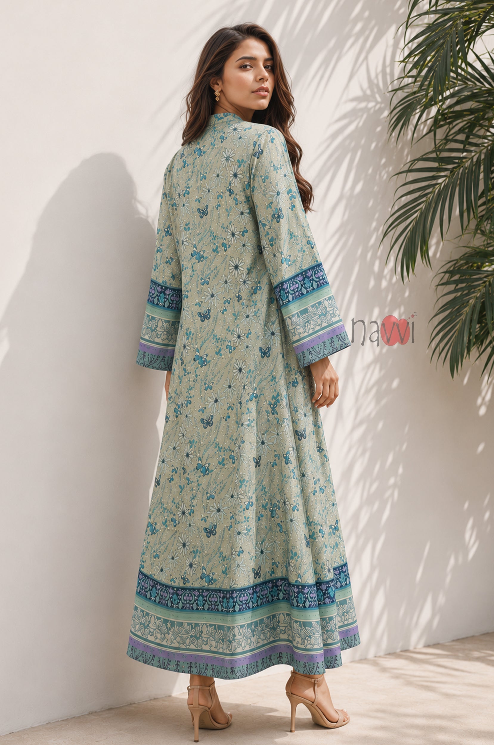 Sage Meadow Border Print Kaftan Dress