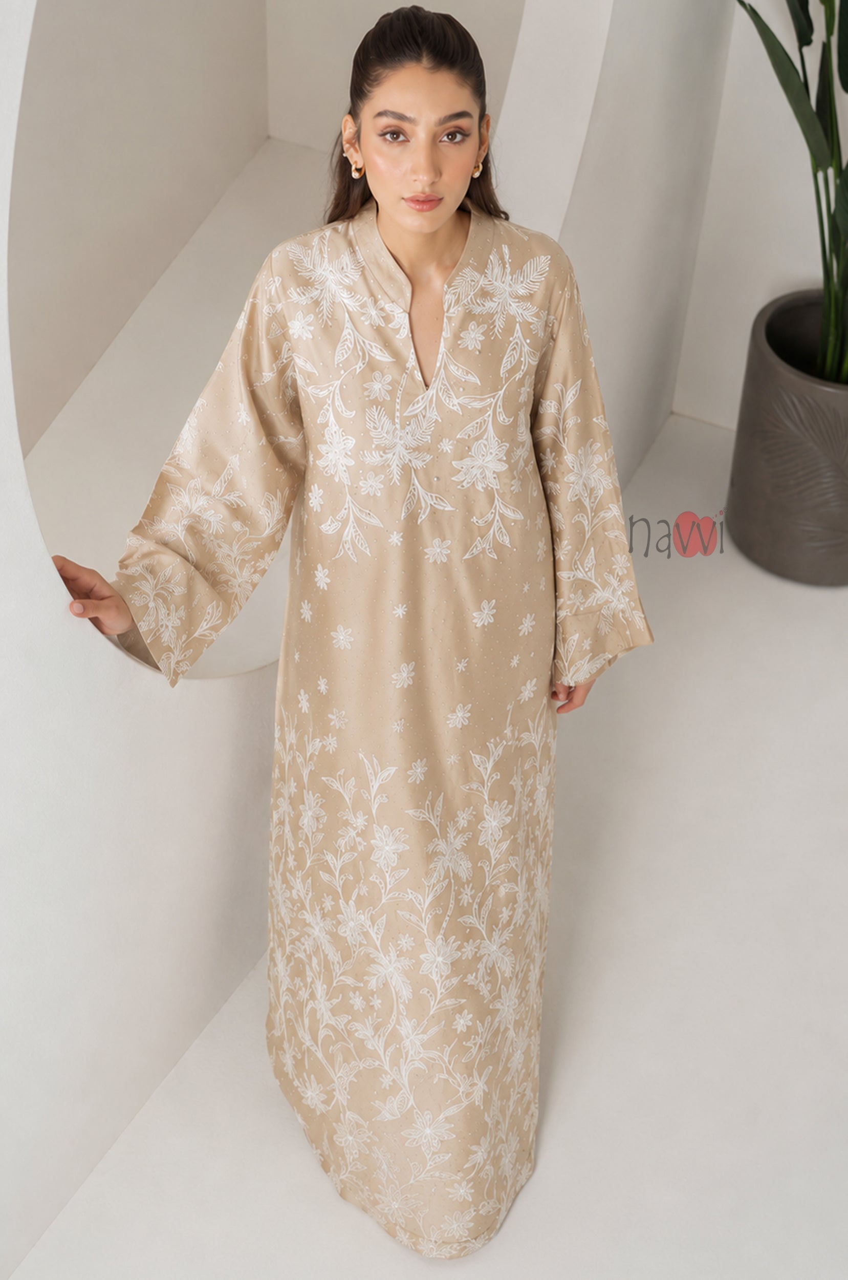 Sand Ivory Botanical Grace Kaftan Dress