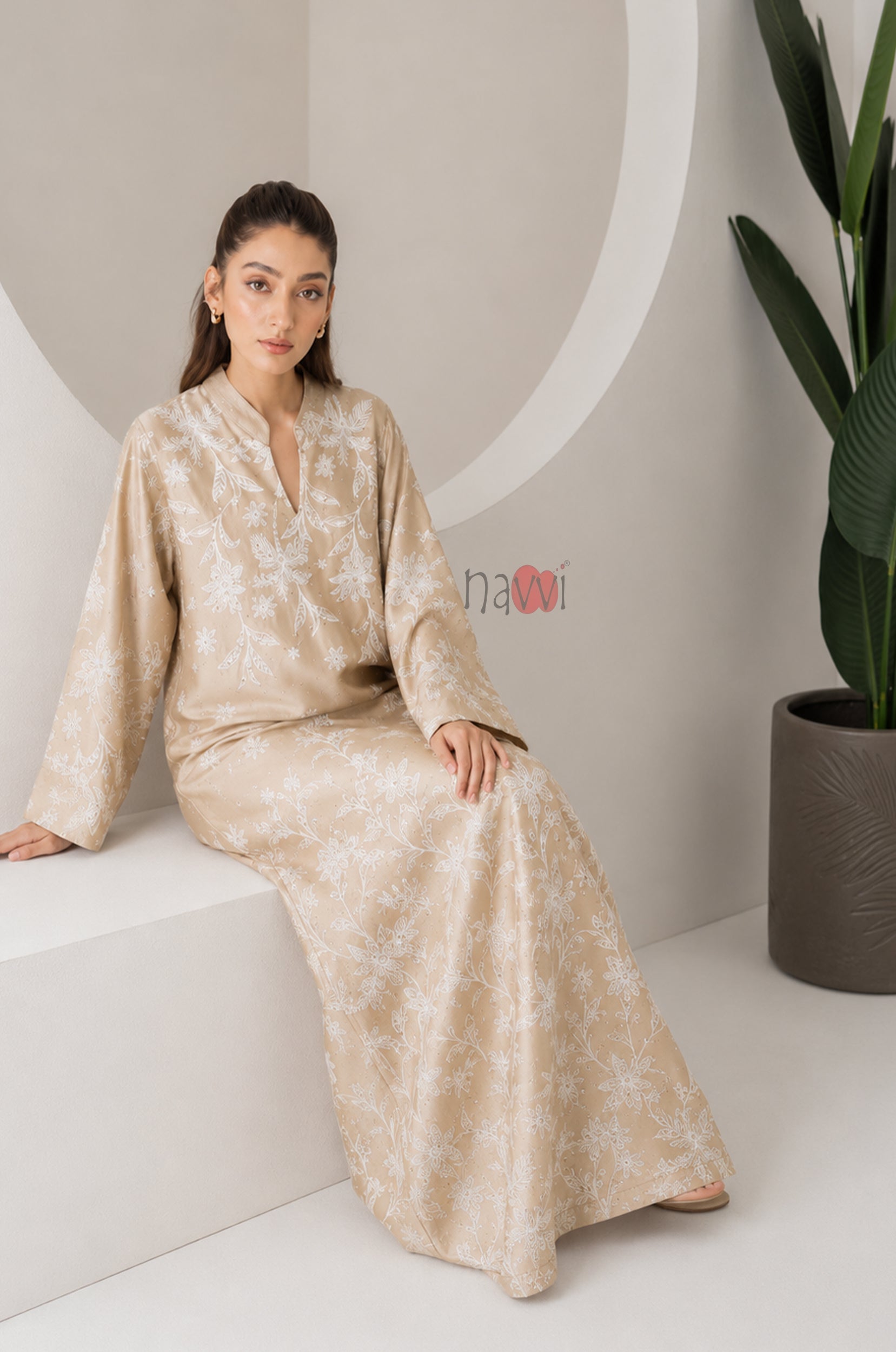 Sand Ivory Botanical Grace Kaftan Dress