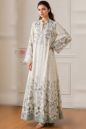 Ivory Whisper Botanical Elegance Kaftan Dress