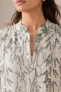 Ivory Whisper Botanical Elegance Kaftan Dress