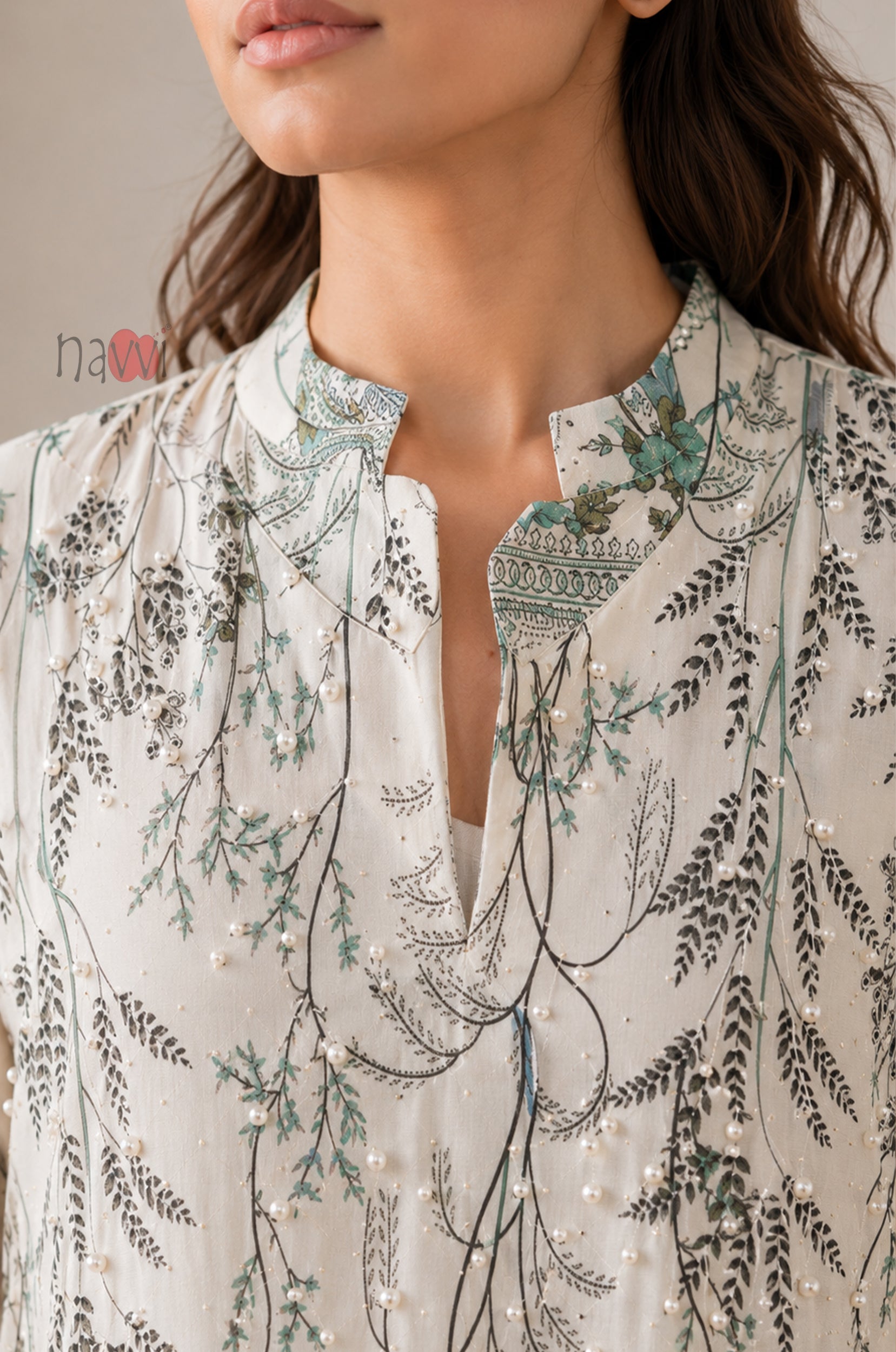 Ivory Whisper Botanical Elegance Kaftan Dress