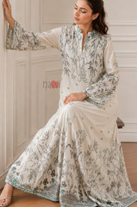 Ivory Whisper Botanical Elegance Kaftan Dress