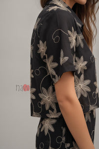 Midnight Bloom Embroidered Top