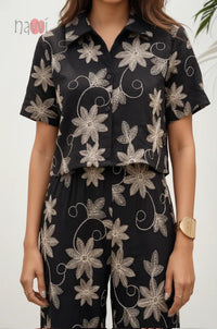 Midnight Bloom Embroidered Top