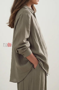 Olive Wrap Style Top With Brooch