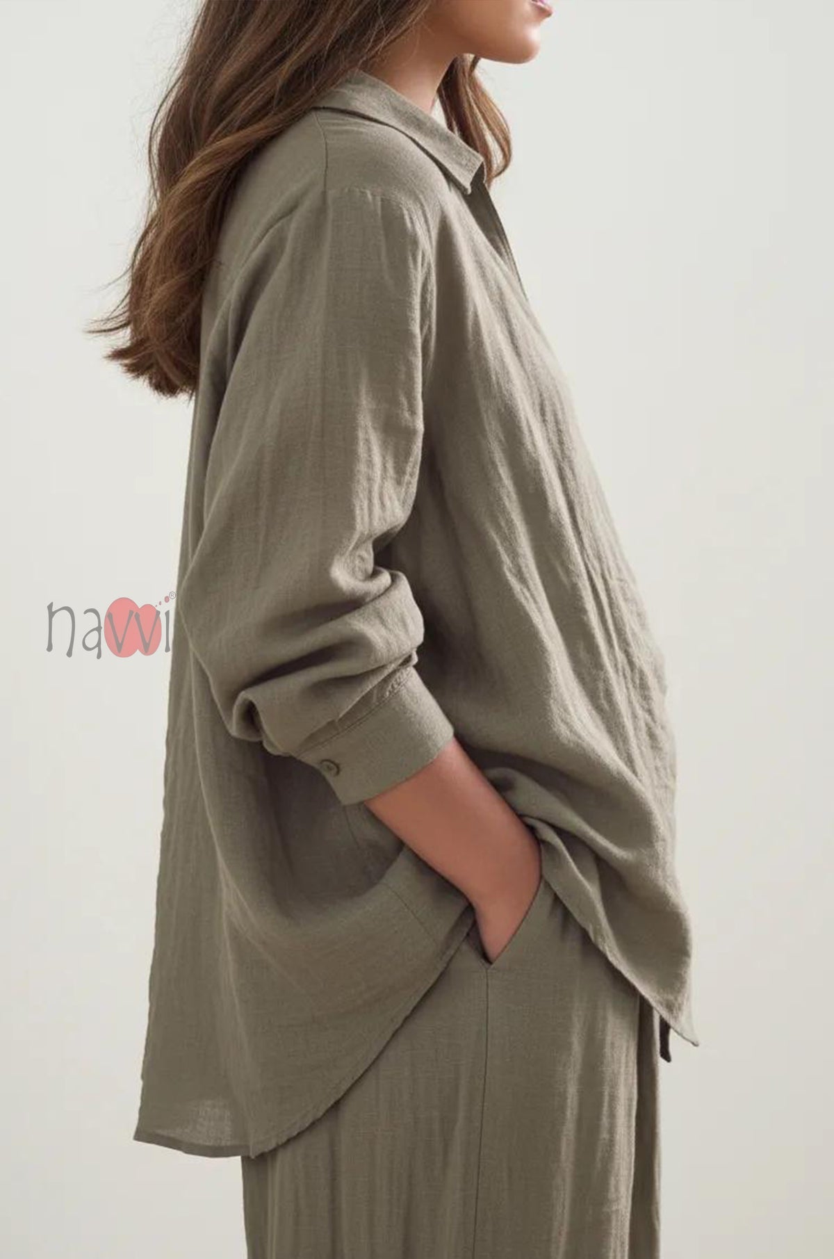 Olive Wrap Style Top With Brooch