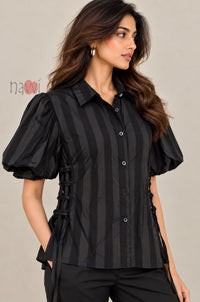 Black Floral Patchwork Shirt