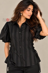 Black Floral Patchwork Shirt