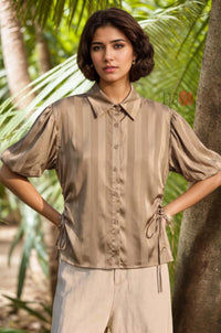 Sandstone Satin Side Tie Top