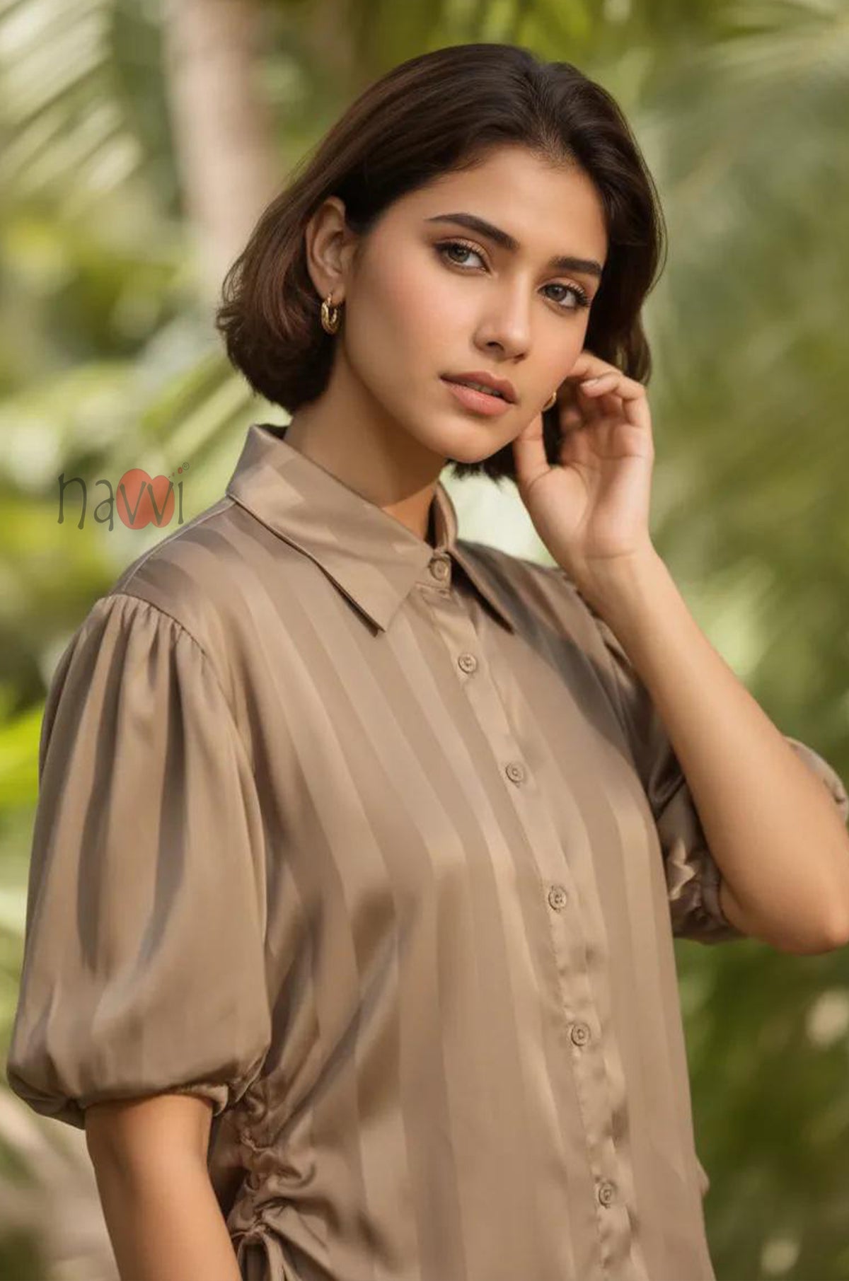 Sandstone Satin Side Tie Top