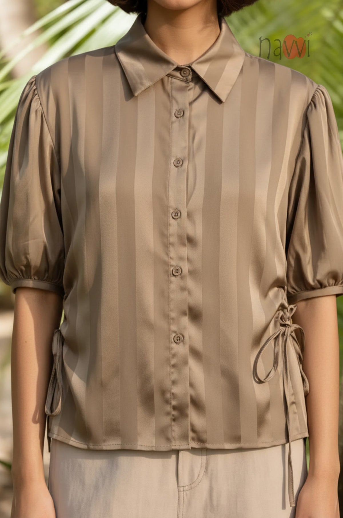 Sandstone Satin Side Tie Top