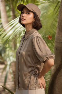 Sandstone Satin Side Tie Top