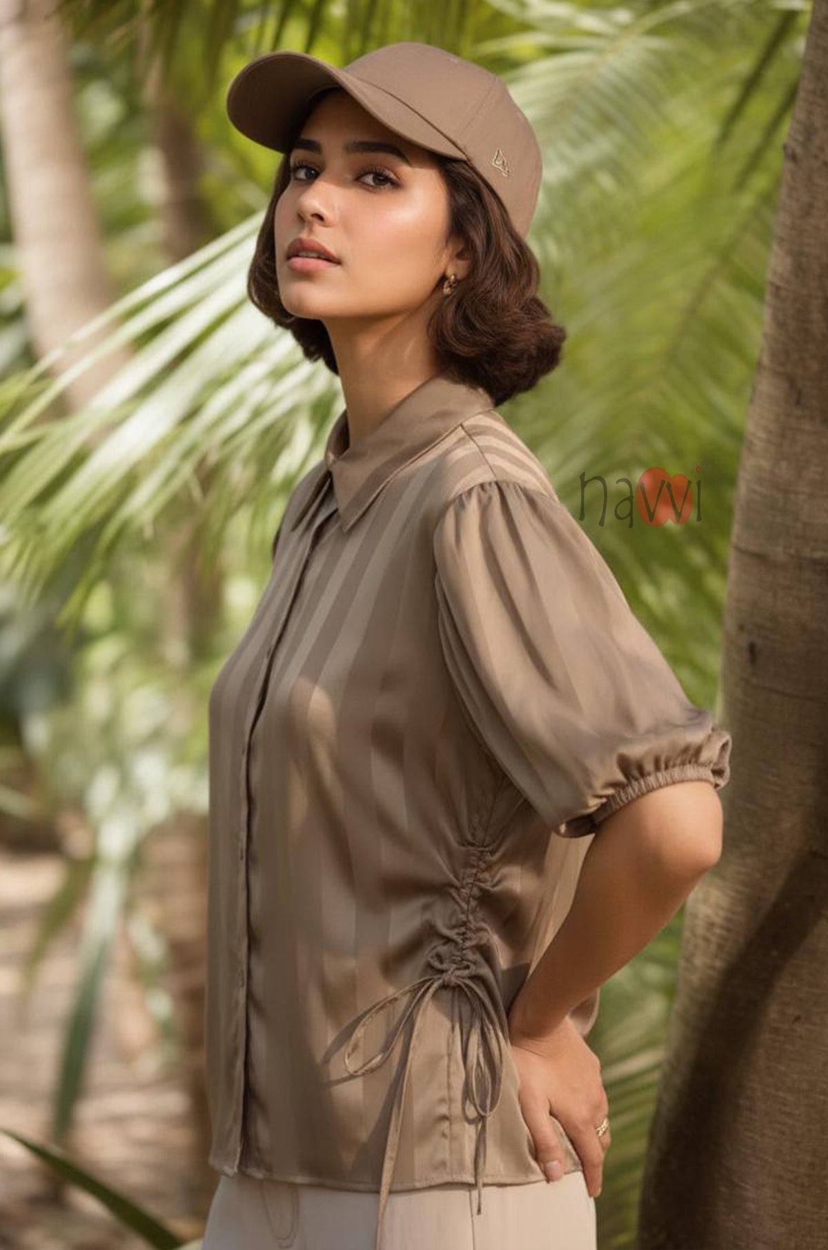 Sandstone Satin Side Tie Top