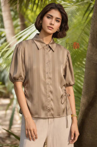 Sandstone Satin Side Tie Top