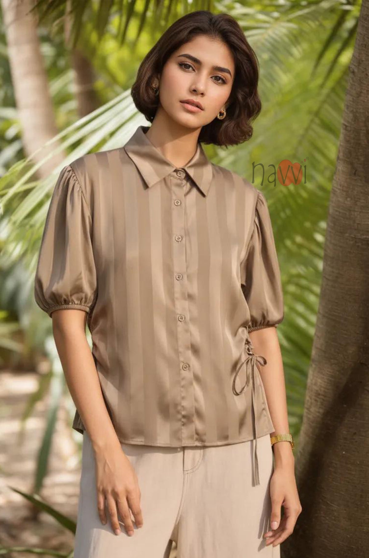 Sandstone Satin Side Tie Top