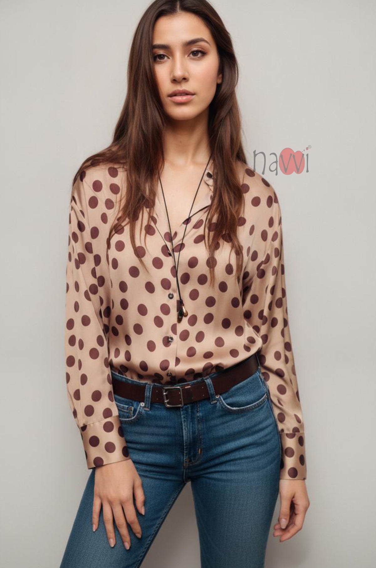 Mocha Muse Polka Blouse