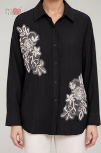 Floral Appliqué Button-Down Shirt