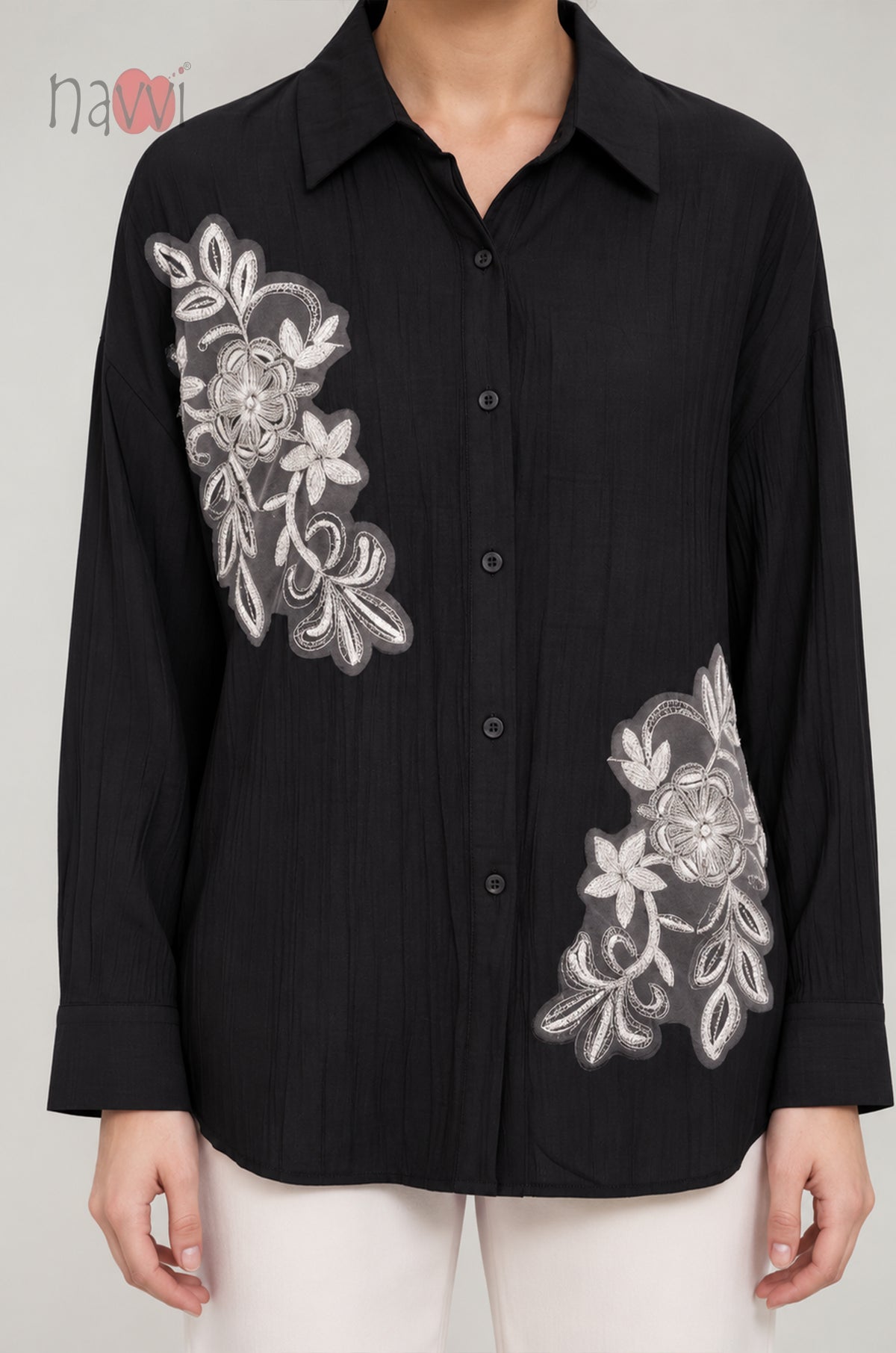 Floral Appliqué Button-Down Shirt