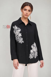Floral Appliqué Button-Down Shirt