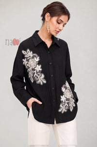 Floral Appliqué Button-Down Shirt