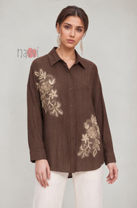 Brown Floral Patchwork Shirt