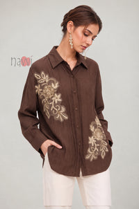 Brown Floral Patchwork Shirt