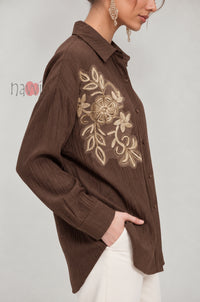 Brown Floral Patchwork Shirt